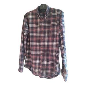 GH Bass Classic Cotton Flannel Plaid Long Sleeve Button Down Shirt Men’s Size S